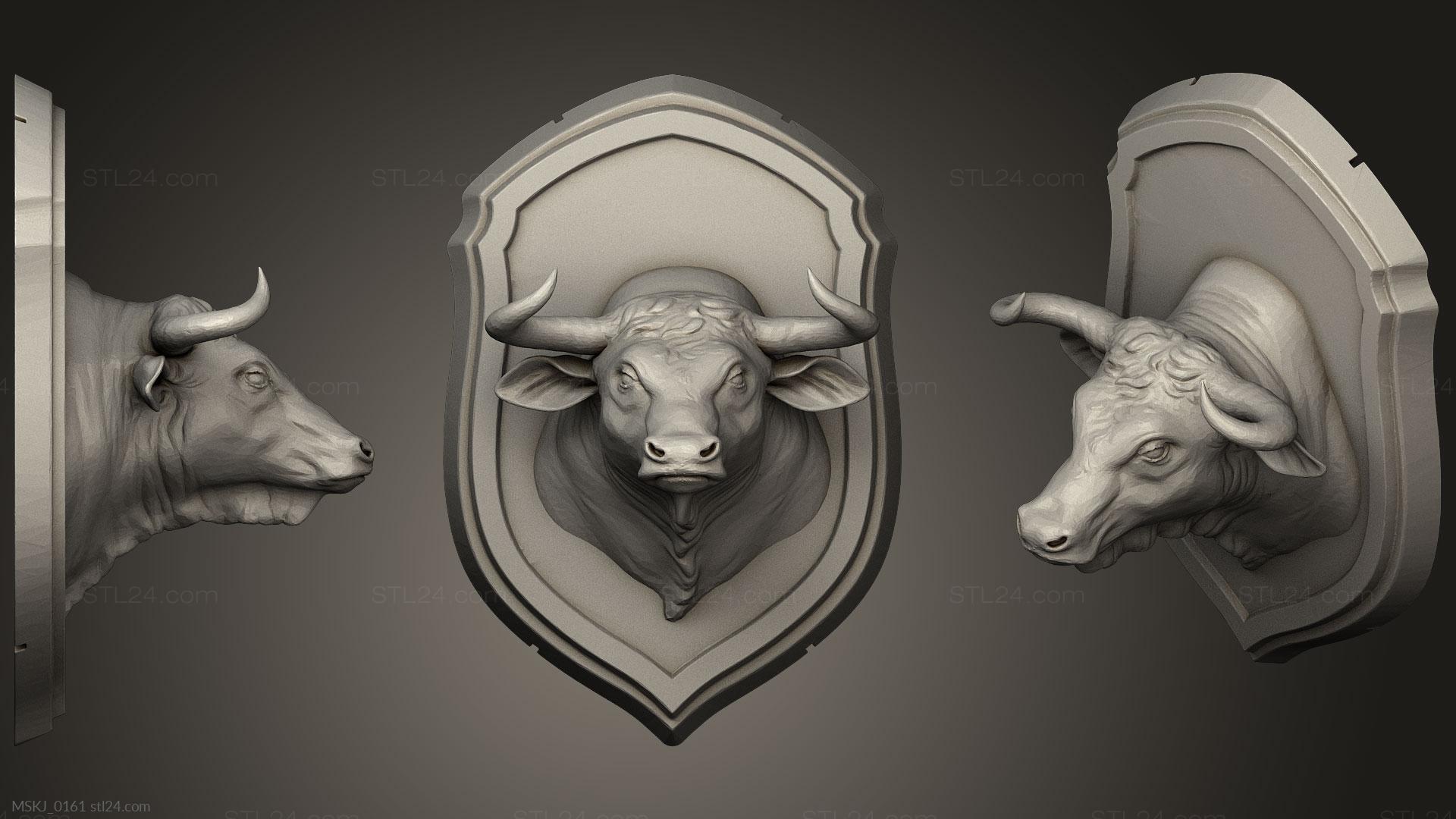 Маски и морды животных (Бычья Голова На горе, MSKJ_0161) 3D модель для ЧПУ станка